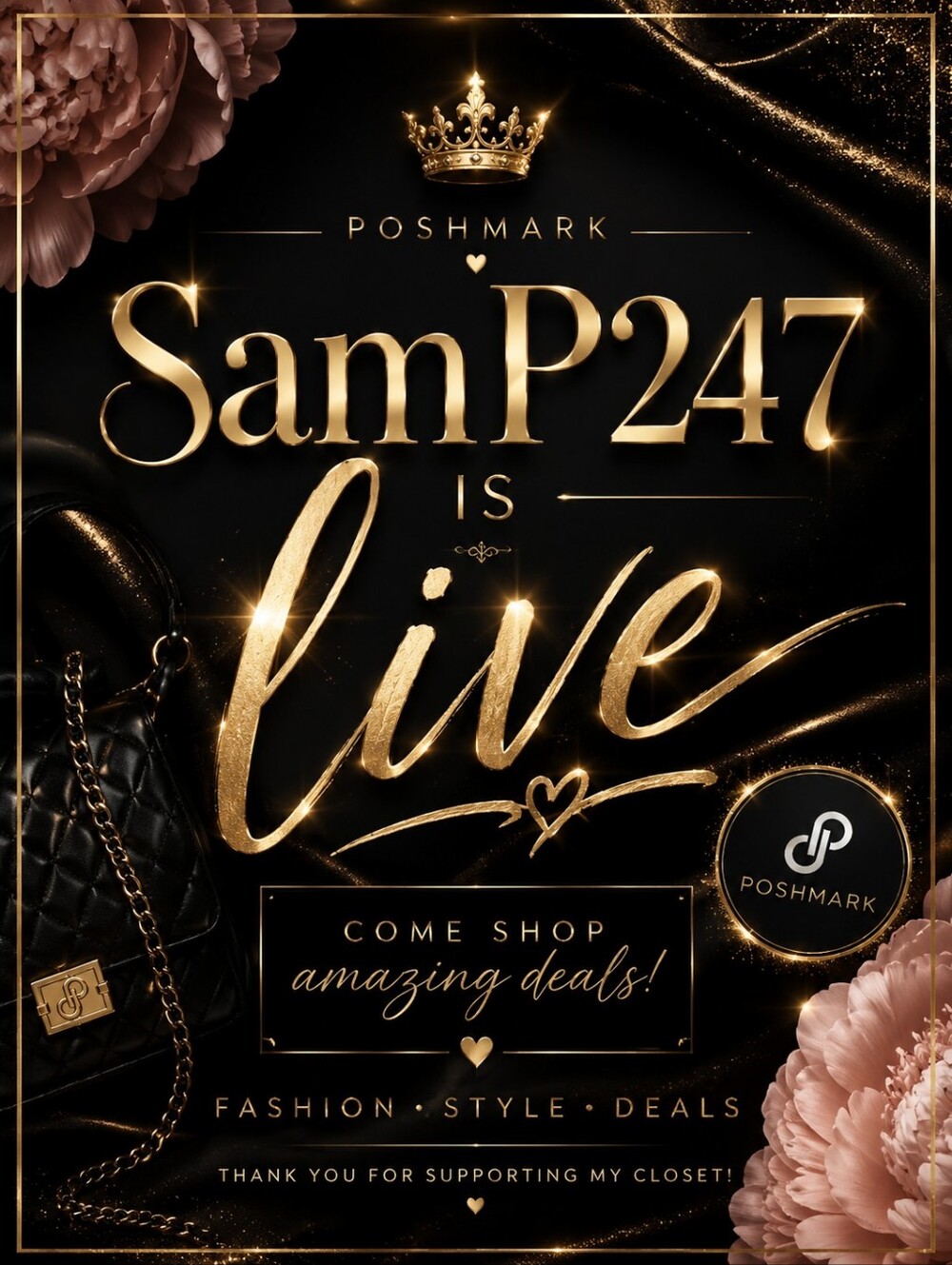Poshmark 'Live' Promotional Graphic in Rose Gold and Blush